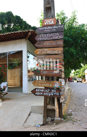 Directions sign post, Pipa, Rio Grande do Norte, Brazil, Brasil Stock Photo