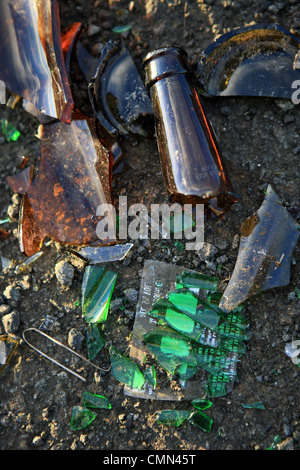 Broken bottles on the ground Stock Photo