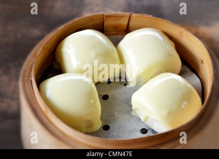 Chinese steamed cheese on mini buns , dim sum Stock Photo
