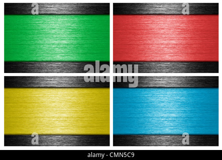 Colored, brushed metal banners. metallic background. Stock Photo