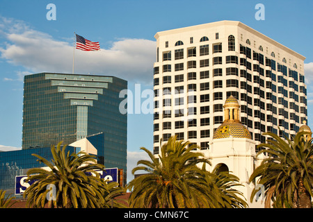 Historic Santa Fe railway station dome and First National bank in downtown San Diego-San Diego, California, USA. Stock Photo