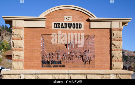 SD, Deadwood, Welcome sign; Historic Gold Mining town, now a gambling mecca Stock Photo