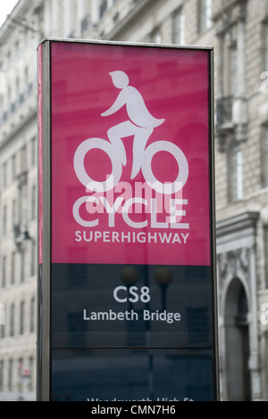 Sign marking the CS8 Cycle Superhighway cycle route through Central London (Millbank nr Lambeth Bridge) Stock Photo