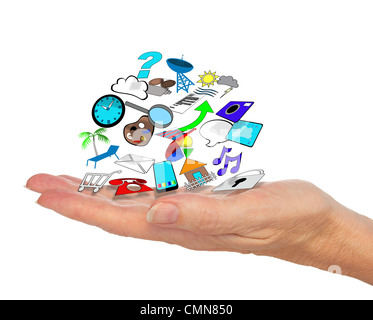 Apps Icons in the Palm of Hand Stock Photo