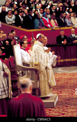 Pope Paul VI celebrates Mass in St. Peter's Basilica at Vatican City in Rome, Italy, in 1963, the year he became leader of the Roman Catholic Church. Stock Photo