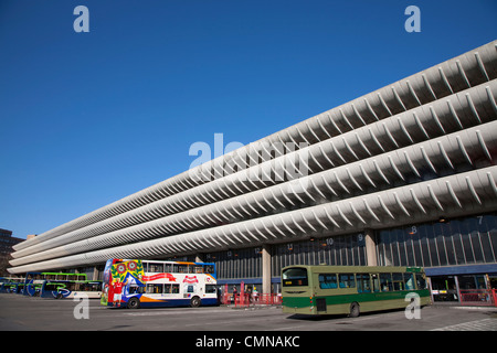The distinctive curved balconies of Preston bus station on a sunny summer day Stock Photo