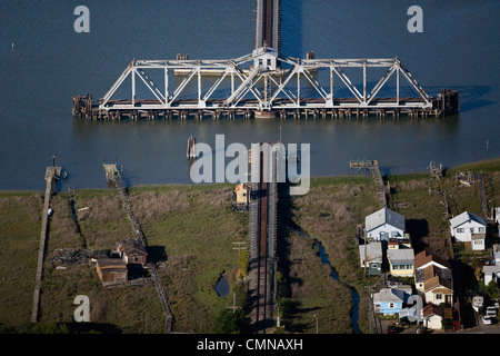 aerial photograph, Swing Bridge, Petaluma River, Novato, Marin County, California Stock Photo