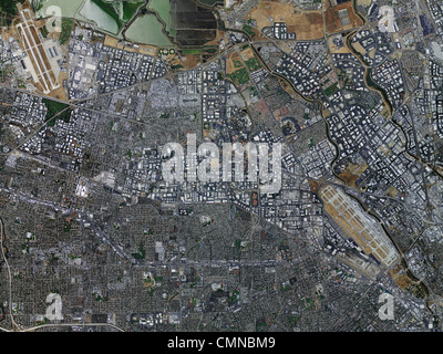 aerial photo map Silicon Valley Santa Clara County California Moffett Field San Jose airports Stock Photo