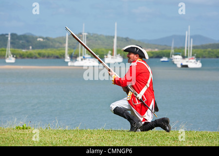 British soldier during re-enactment of Captain Cook's landing.  Cooktown, Queensland, Australia Stock Photo