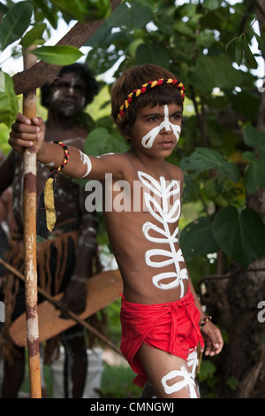 Indigenous boy during re-enactment of Captain Cook's landing.  Cooktown, Queensland, Australia Stock Photo
