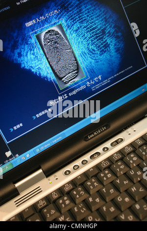 Finger print authentication identification scanning technology on show at 'Security Show' in Tokyo, Japan. Stock Photo