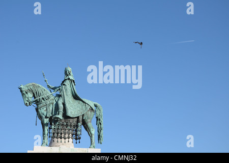 Sculpture of  A Horse-Riding King with a Eagle Flying above Stock Photo