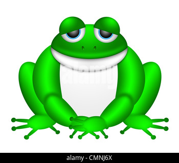 Cute Green Frog Sitting Illustration Isolated on White Background Stock Photo