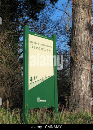 Sign on theGreenway, footpath created from the route of an old railway line at Stratford upon Avon, used by cyclists and walkers Stock Photo