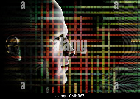 Wired man and computer code. 3d abstract futuristic illustration. Stock Photo