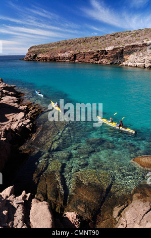 Sea kayaking along Espiritu Santo Island in the Sea of Cortez, Baja California, Mexico. Stock Photo