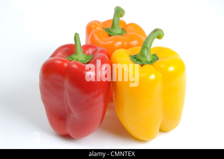Colorful bell peppers with clipping path on white Stock Photo