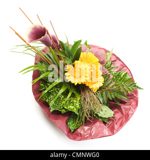 Bouquet with gerbera and zantedeschia on white background Stock Photo
