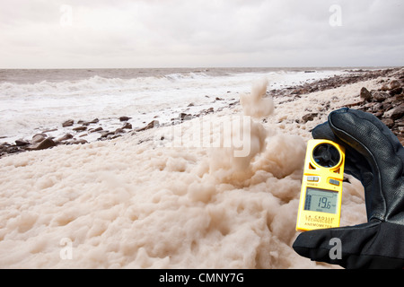 After 2 days of storm force winds the Irish sea on the West coast of Cumbria at Whitehaven was whipped up into a fury Stock Photo