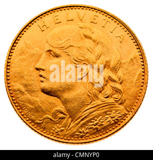 Gold Coin - Swiss 10 francs, 1914 Stock Photo