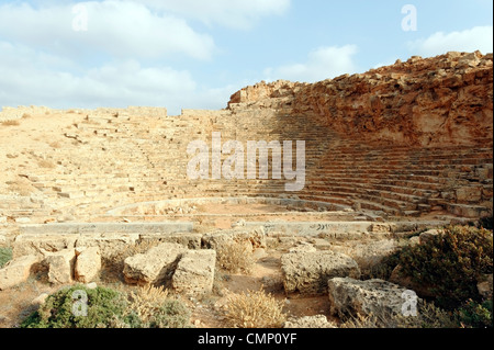 Apollonia. Libya. View towards the rear of the Greek Theatre of Apollonia which lies just outside the eastern walls facing the Stock Photo