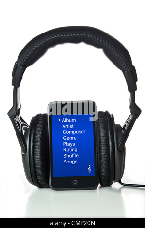 mp3 player and headphones isolated on white background Stock Photo - Alamy