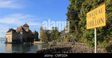 View of the famous castle of Chillon at Montreux, Switzerland, by beautiful weather Stock Photo