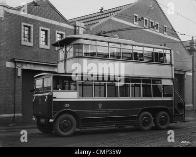 Trolleybus, Cleveland Road Bus Depot, Wolverhampton, 1920s. A Wolverhampton Corporation Transport double-decker trolleybus (No. Stock Photo