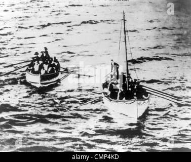 Titanic life boats on way to Carpathia Stock Photo