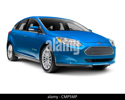 License available at MaximImages.com - Blue 2012 Ford Focus Electric BEV isolated car on white background with clipping path Stock Photo