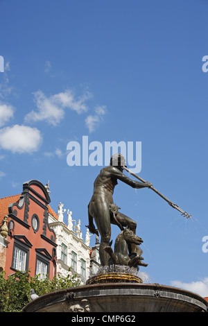 Neptune's Fountain in the center of the Long Market, Gdansk, Poland Stock Photo