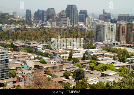 Santiago Chile,Cerro San Cristobal,Estacion Funicular,Bellavista,downtown,view from,aerial overhead view from above,overlook,city skyline,neighborhood Stock Photo