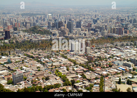 Santiago Chile,Cerro San Cristobal,Estacion Funicular,Bellavista,downtown,view from,aerial overhead view from above,scenic overlook,city skyline,neigh Stock Photo