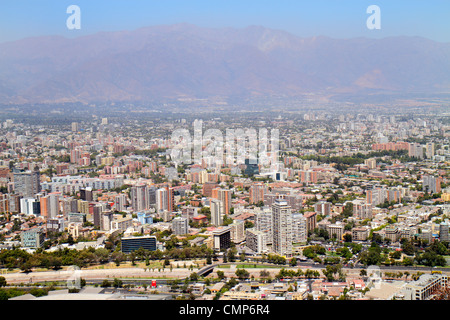 Santiago Chile,Cerro San Cristobal,Terraza Bellavista,view from,Providencia,Andes Mountains,aerial overhead view from above,scenic overlook,city skyli Stock Photo