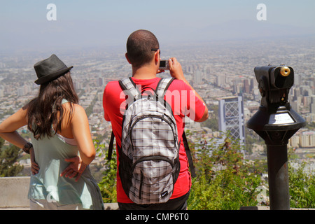 Santiago Chile,Cerro San Cristobal,Terraza Bellavista,view from,Providencia,scenic overlook,city skyline,building,high rise skyscraper skyscrapers bui Stock Photo