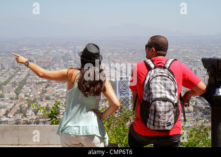 Santiago Chile,Cerro San Cristobal,Terraza Bellavista,view from,Providencia,scenic overlook,city skyline cityscape,building,high rise skyscraper skysc Stock Photo