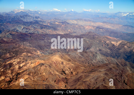 Santiago Chile,Andes Mountains,LAN Airlines,flight to Mendoza,window seat view,aerial overhead view from above,science,geography,range,topography,haze Stock Photo