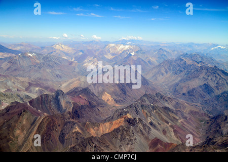 Santiago Chile,Andes Mountains,LAN Airlines,flight to Mendoza,window seat view,aerial overhead view from above,science,geography,range,topography,pere Stock Photo