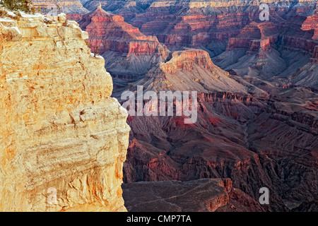Civil twilight enriches the colors of Arizona's Grand Canyon National Park viewed from Mather Point along South Rim. Stock Photo