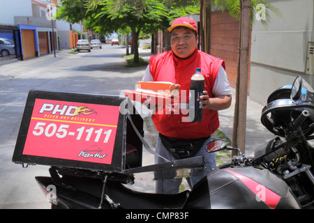 Lima Peru,Barranco District,Calle 28 de Julio,street scene,motorcycle motorcycles,Pizza Hut,American restaurant chain,international franchise,pizza de Stock Photo