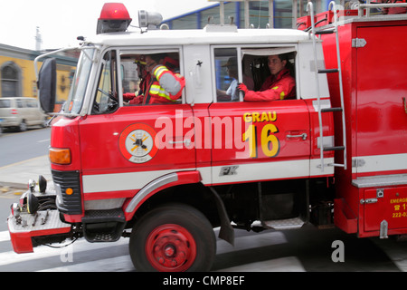 Lima Peru,Barranco District,Avenida Miguel Grau,fire engine truck engine,fire engine truck,lorry,emergency responder,rescue,prevention,public safety,H Stock Photo