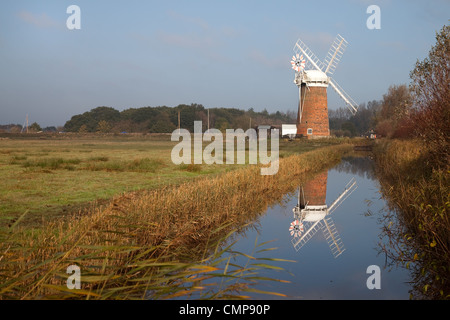 Horsey windmill and dyke, Broadland, Norfolk. Stock Photo