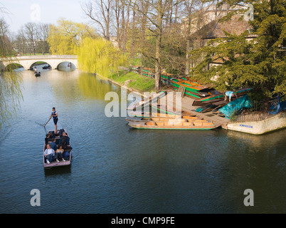 Punting on the River Cam, Cambridge, England viewed from near Clare College