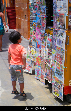 Lima Peru,Barranco,Avenida Pierola,newsstand newspaper vendor booth stall,newspaper,news media,periodical,Spanish language,bilingual,headline,front pa