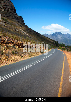 Lambrechts Rd R45 into and from Franschhoek Valley towards Threewaters Reserve in Western Cape - South Africa Stock Photo