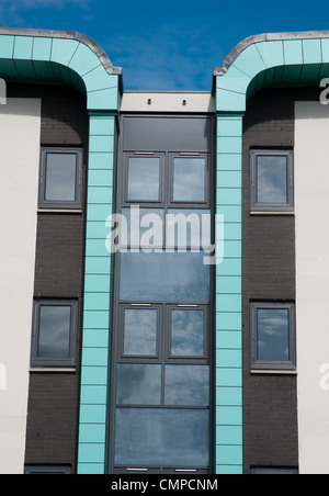 Architectural detail of new apartments development in the Eastlands district of Manchester. Stock Photo