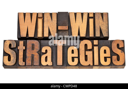 win-win strategies - negotiation or conflict resolution concept - isolated words in vintage wood type Stock Photo