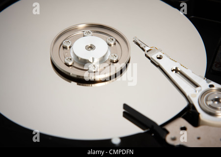 Closeup view of hard disk inside Stock Photo