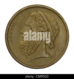 portrait of Homer, legendary ancient Greek epic poet, author of the Iliad and the Odyssey, 50 drachma circulated coin Stock Photo
