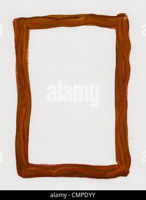 hand painted brown red watercolor frame (border) surrounding white blank rectangle on artist canvas with a coarse texture Stock Photo